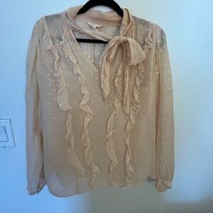 Pink Rebeca Taylor blouse sheer fabric with bow and metallic threading sz 2